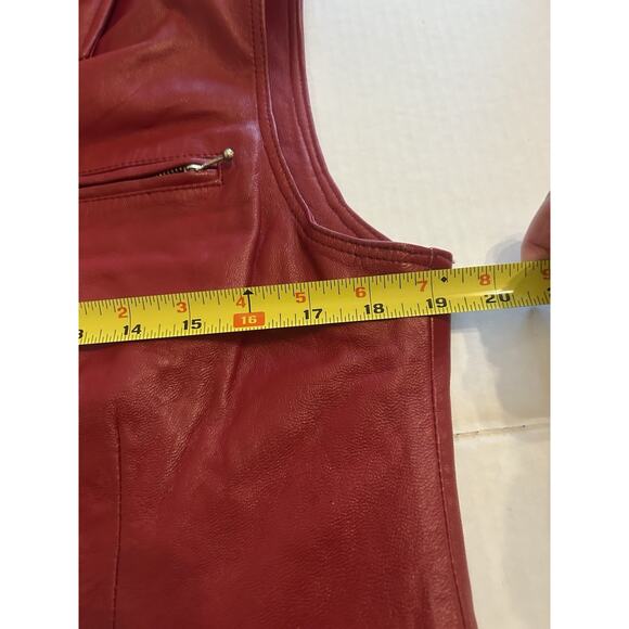 Women's Vintage Y2k Saguaro Red Leather Zip Up Lined Biker Vest Jacket Sz Large - Picture 12 of 14